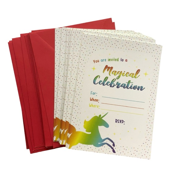 24 Pack Unicorn Invitation Red Envelopes - Picture 1 of 9